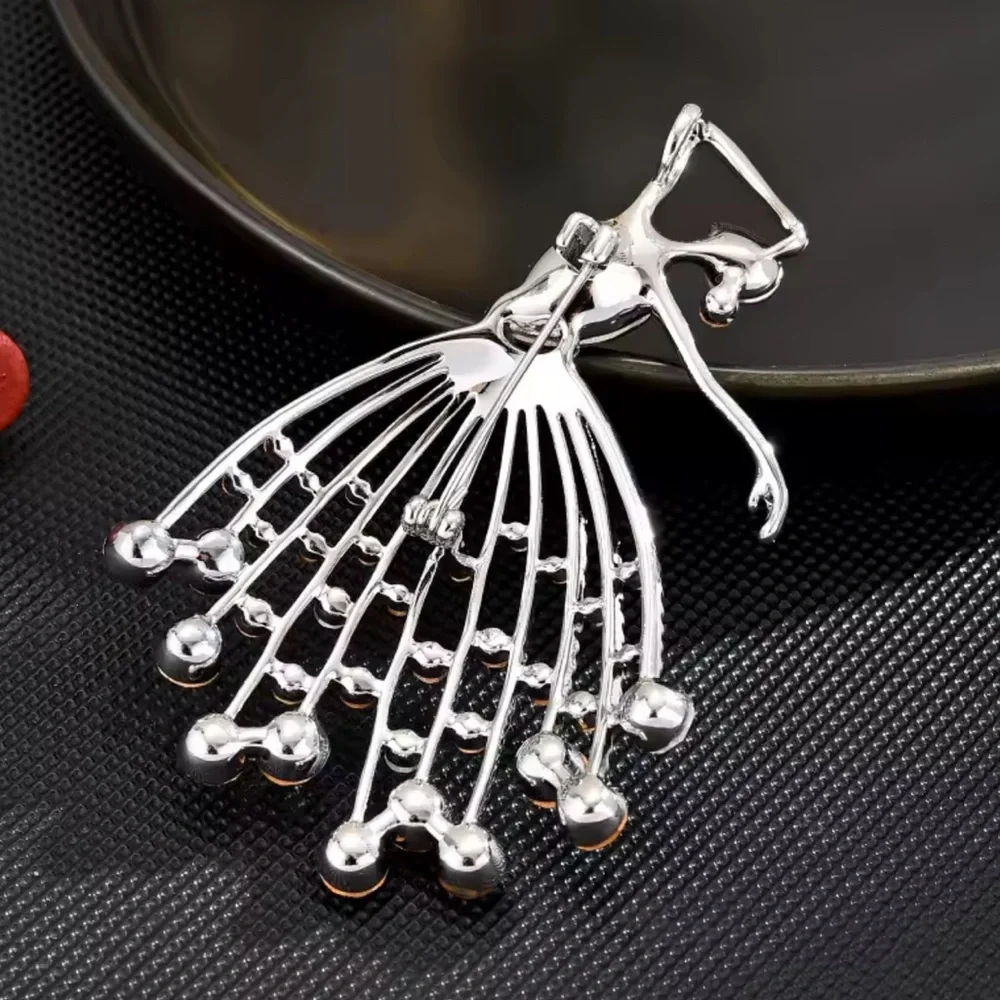 Elegant Ballet Dancer Brooch – Sparkling Crystal Fringe Skirt Pin